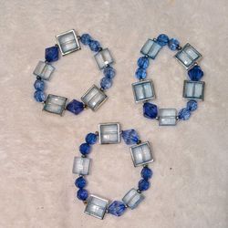 Bracelets Blue Silver Beaded Bracelets Three Available 3.5" Expandable $10 Each
