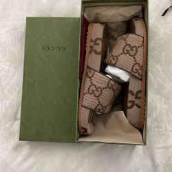 Brown Canvas Gucci Slides Size 8