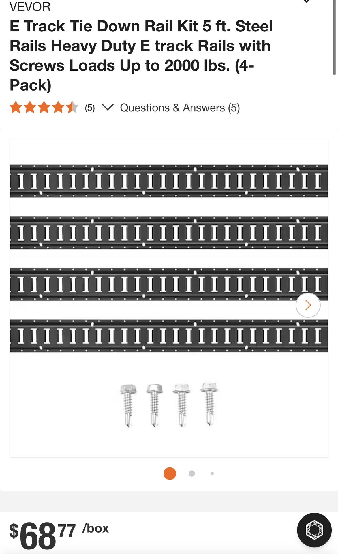 E Track Tie Down Rail Kit 5 ft. Steel Rails Heavy Duty E track Rails with Screws Loads Up to 2000 Ibs. (4- Pack)