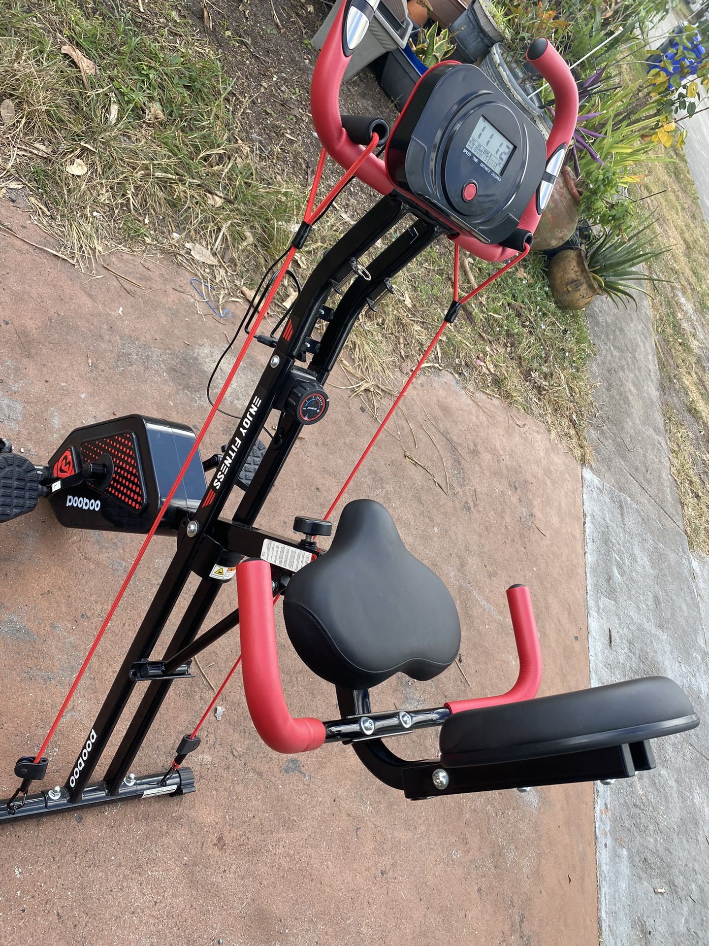 Pooboo 4-in-1 Folding Magnetic Exercise Bike Indoor Cycling x Bike Arm Resistance Bands