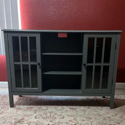 Gymax Wood TV Stand Entertainment Media Center Gray Console 