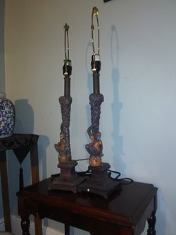 Pair of vintage monkey motivated table lamps.