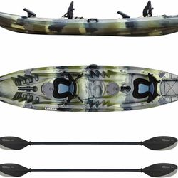 Elkton Outdoors Hard Shell Fishing Tandem Kayak, 2 or 3 Person Sit On