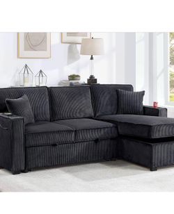 $380 . 2-P Convertible Sectional  Sleeper Sofa W/ Cupholder Sofa Storage & USB Ports  89”x 59”X36”H