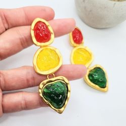 18k gold colored stones vintage retro style drop dangle earrings women's gift