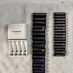 Panasonic Enloop Pro Rechargeable Batteries (16AA & 16AAA) & BQ-CC55 Charger - Never Used / Like New