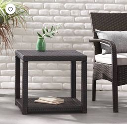 Dark Brown Wicker Outdoor Side Table