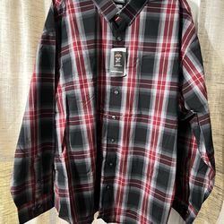NWT Van Heusen Shirt Mens 3XLB Button Down Charcoal Plaid Long Sleeve