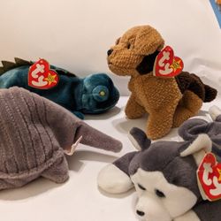 4 Vintage Beanie Babies: Iggy, Tank, Tuffy & Nanook