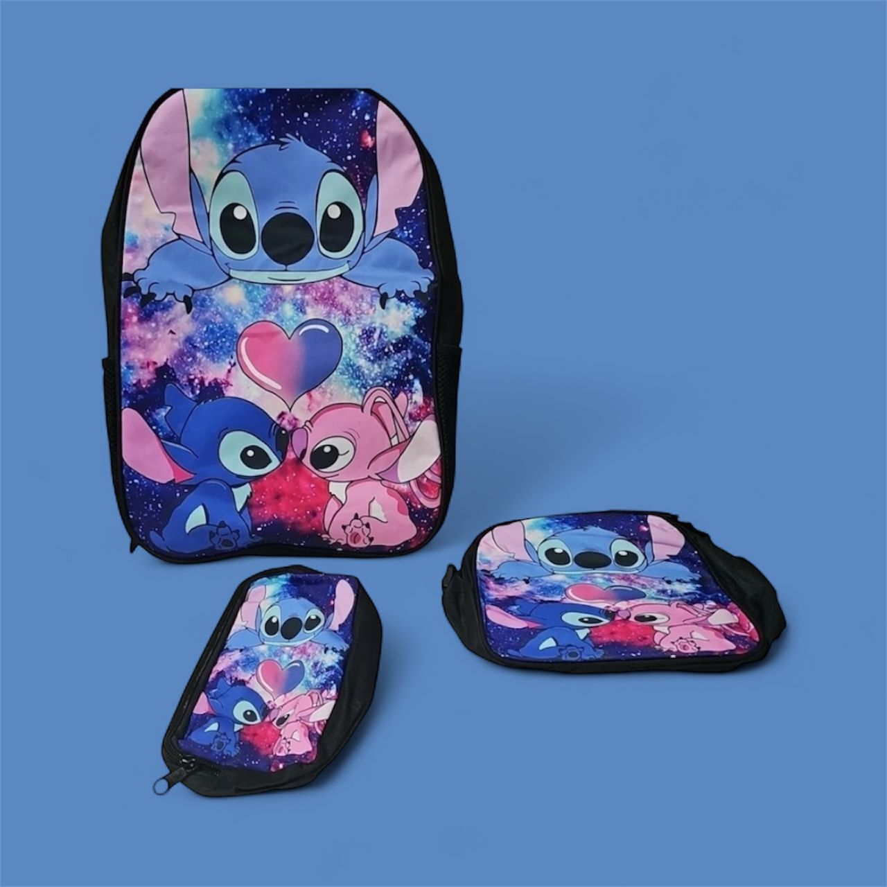 Stitch - In Love - School Backpack - Pencil Case - Insulated Lunch Bag- 3pc Set