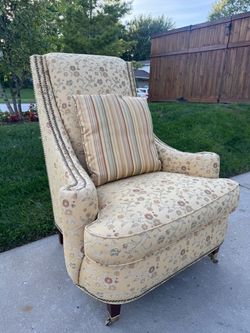 Walter E. Smithe gorgeous cream and floral upholstered high-back armchair