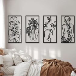 4 Pcs Metal Wall Art Decor Minimalist Abstract Woman Wall Art Line Drawing metal line art Home Hanging Art Decor for Bedroom Kitchen Bathroom Living R