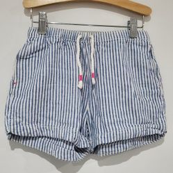 OSHKOSH linen/viscose blue white stripe shirt size 7 with pockets 