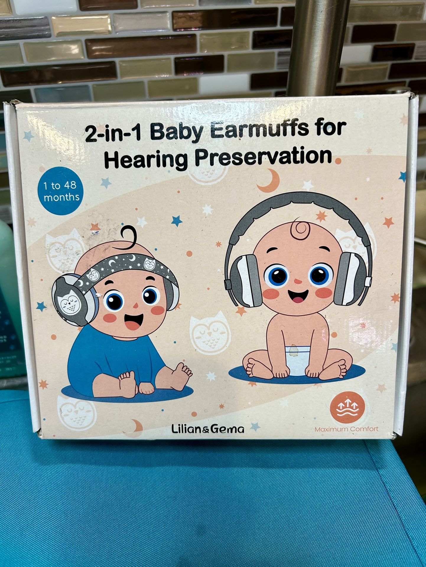 Lillian & Gema 2 -in- 1 Baby Earmuffs for Hearing preservation. 1 to 48 mos