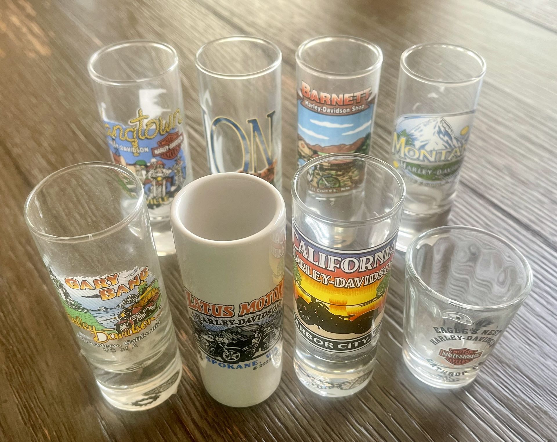 Harley Davidson Shot Glass Lot Of 8