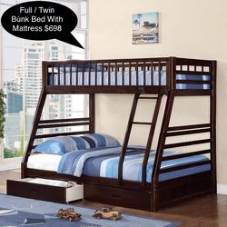 New Solid Full / Twin Búnk Bed With Mattress 