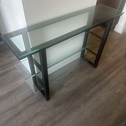MOVING SALE /MAKE A REASONABLE OFFER / Glass Top Two Shelf Sofa Table Like New Barely Used 
