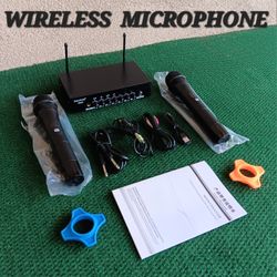 Depusheng Wireless Microphone UHF Professional 2 Channel Dynamic Handheld Microphone Set NEW!
