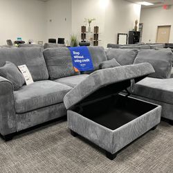 Gray Sectional + Storage Ottoman – $799! 🛋️💥