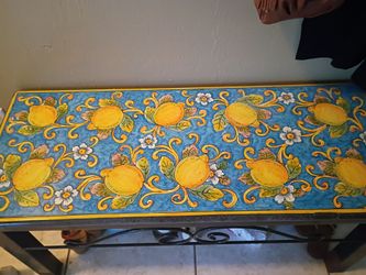 "Beautiful Garden Bench"Authentic Hand-Painted Italian Volcanic Lava Stone  (Deruta/Majolica Style)