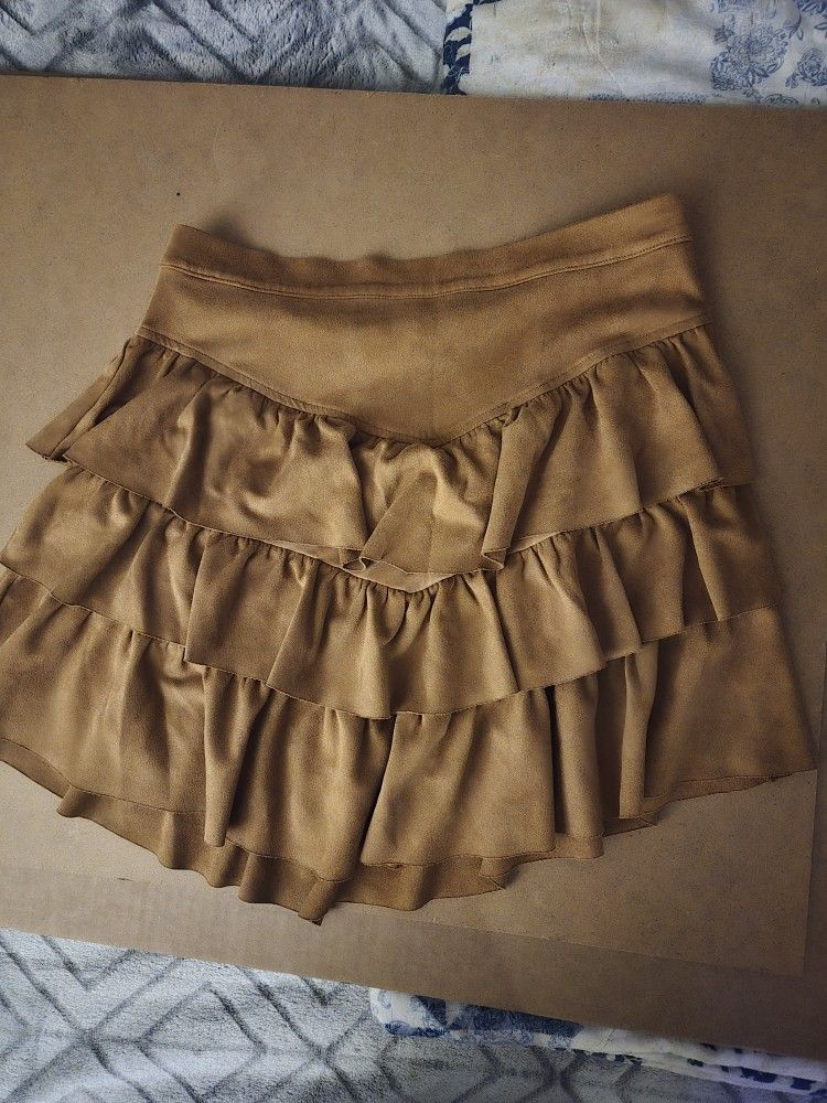 Sage + Fig brown suede skirt with ruffles Size M