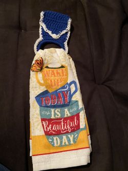 Kitchen Towel with Crocheted Hanger