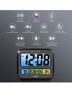 SHARP Atomic Clock – New Version with Always-On Bright Color Display, Atomic Accuracy, Jumbo 3" Easy to Read Numbers - Indoor/ Outdoor Temperature, Wi Thumbnail