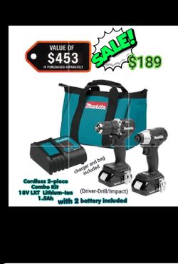 Makita
18V LXT Sub-Compact Lithium-Ion Brushless Cordless 2-piece Combo Kit (Driver-Drill/Impact Driver) 1.5Ah
