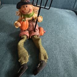 Halloween Scarecrow Shelf Sitter With Pitchfork