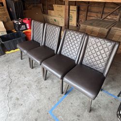 Set of 4 Modern Diamond-Stitch Faux Leather Dining Chairs – Espresso Brown 