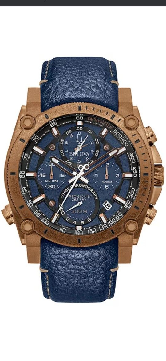 Bulova Precisionist Blue Leather Watch