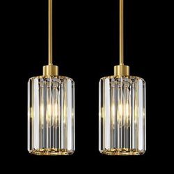 5.1" Mini Modern Gold Crystal Kitchen Island Pendant Lights 2 Pack Sparkling Crystal Reflection,