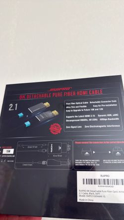 8k Pure Fibre Optic Armored HDMI 2.1 Cable, Black, 50FT