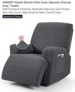 VANSOFY Stretch Recliner Chair Cover - Charcoal Gray (Excellent Condition)