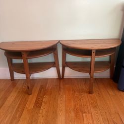 Set of vintage two-tier, half-moon wooden side tables