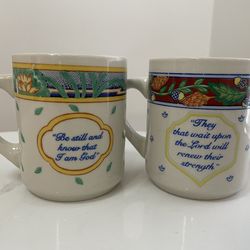 Set Of Two Vintage Mugs - Coffee Tea - Bible Verses - Scripture - Religious - Cute Gift - 80s