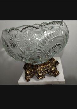L. E. SMITH GLASS - BRASS STAND / PUNCH BOWL 16"×14"