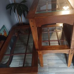 Wood& Glass Coffee Table Set 