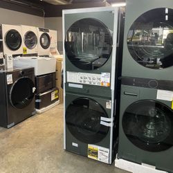 Samsung Satin Green Washer And Gas Dryer Bespoke Tower Set‼️