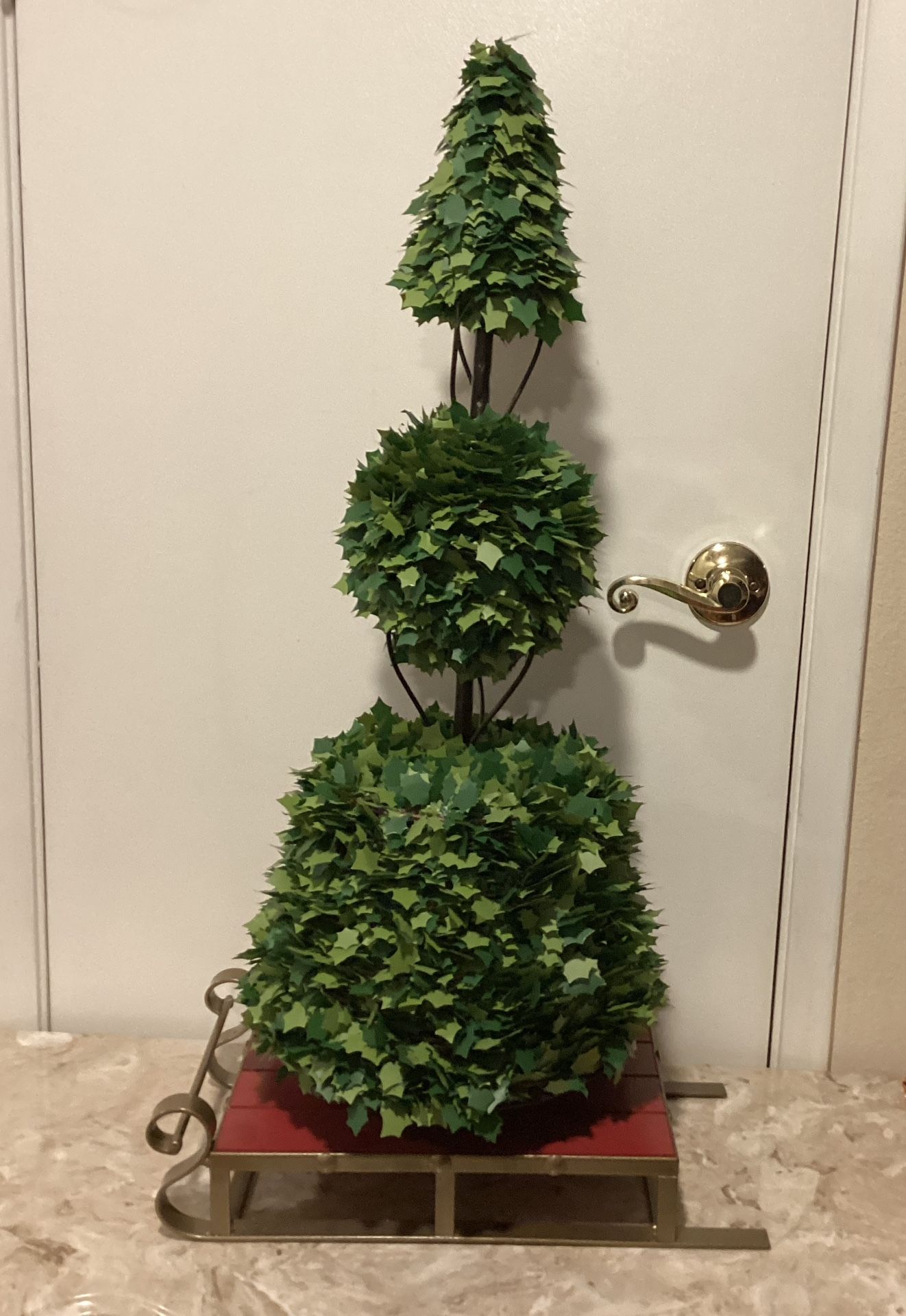Unique Christmas Topiary On Metal Sled