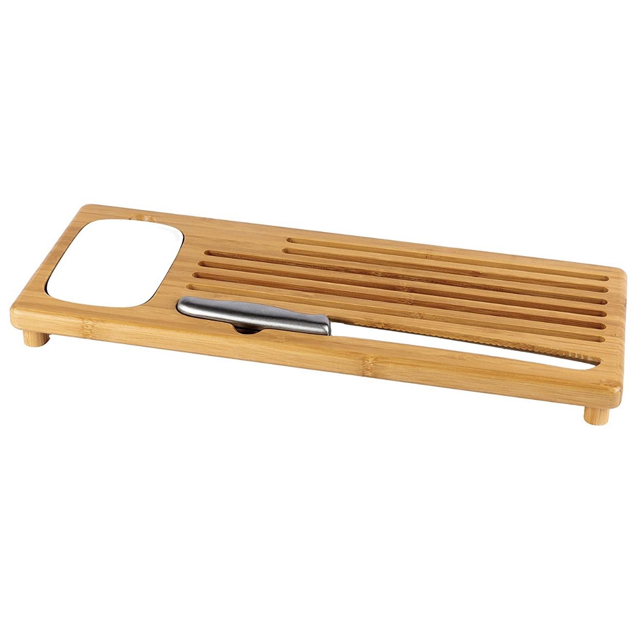 Bamboo cutting bread board with bread crumb catcher, ceramic Dipping Dish, Olive Oil Dish, large BREAD knife to cut homemade bread, loaf cake/Full br