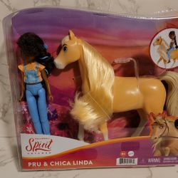 Mattel Spirit Untamed Pru Doll & Chica Linda Horse w/ Long Mane 