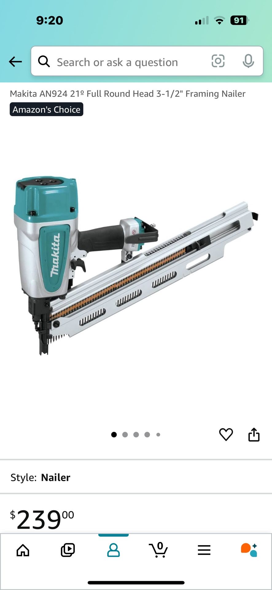 Makita AN924 21* Full Round Head 3 1/2” Framing Nailer