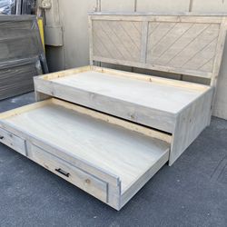 New Twin Size Platform Bed With Twin Pullout Daybed Style Headboard 