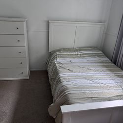 Bed frame, mattress and matching dresser