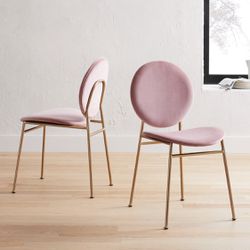 Westelm Set Off 2 Pink Modern Metal Velvet Dining Desk Chair Mint Condition 