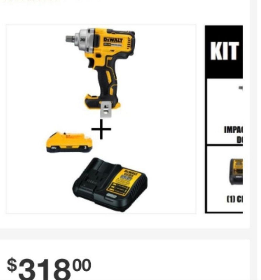Dewalt Impact Wrench XR 1/2" + Battery + Charger