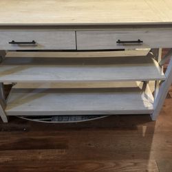 Bush Furniture Key West Console Table with Drawers and Shelves in Pure White Oak
