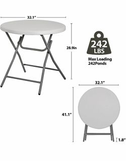 Round Folding Table, Indoor Outdoor Portable Plastic Dining Card Table Utility Table for Camping Dining Event Party, White