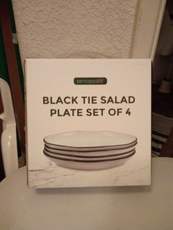 Black tie salad plate set  4 plates